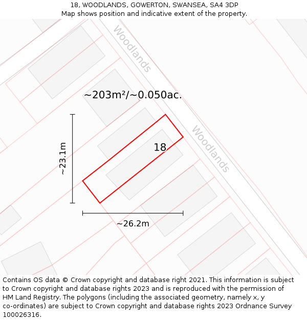 18, WOODLANDS, GOWERTON, SWANSEA, SA4 3DP: Plot and title map