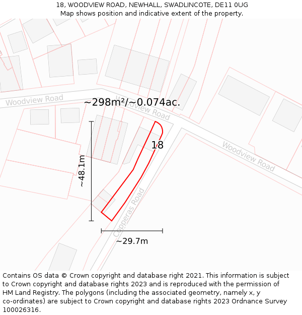 18, WOODVIEW ROAD, NEWHALL, SWADLINCOTE, DE11 0UG: Plot and title map