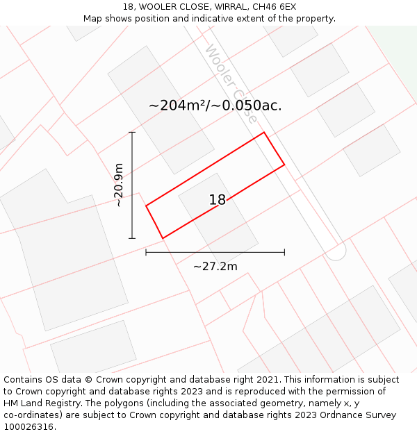 18, WOOLER CLOSE, WIRRAL, CH46 6EX: Plot and title map