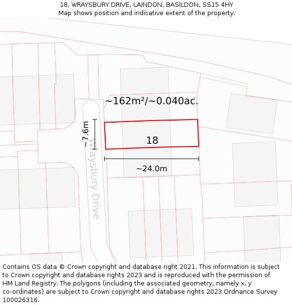 18, WRAYSBURY DRIVE, LAINDON, BASILDON, SS15 4HY: Plot and title map