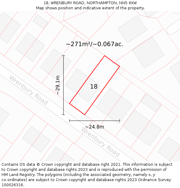 18, WRENBURY ROAD, NORTHAMPTON, NN5 6XW: Plot and title map