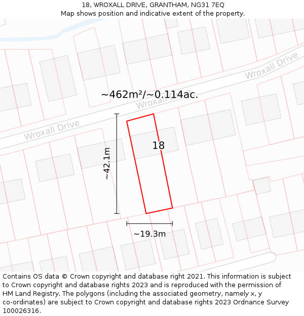 18, WROXALL DRIVE, GRANTHAM, NG31 7EQ: Plot and title map