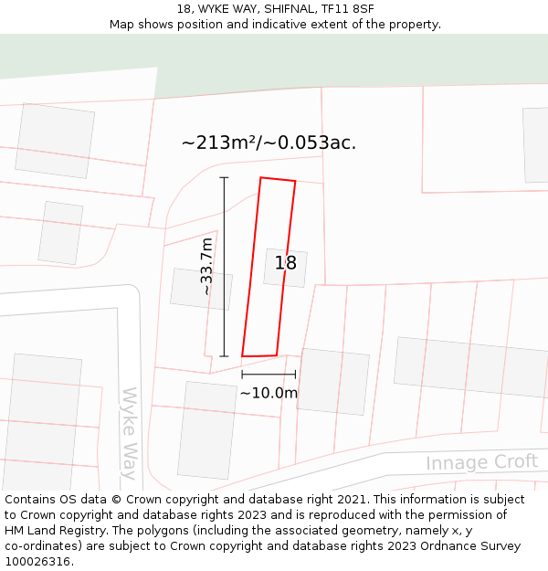 18, WYKE WAY, SHIFNAL, TF11 8SF: Plot and title map