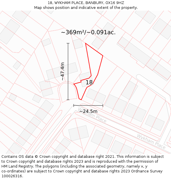 18, WYKHAM PLACE, BANBURY, OX16 9HZ: Plot and title map