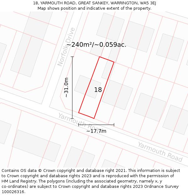 18, YARMOUTH ROAD, GREAT SANKEY, WARRINGTON, WA5 3EJ: Plot and title map