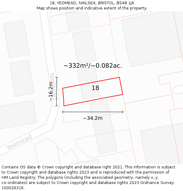 18, YEOMEAD, NAILSEA, BRISTOL, BS48 1JA: Plot and title map