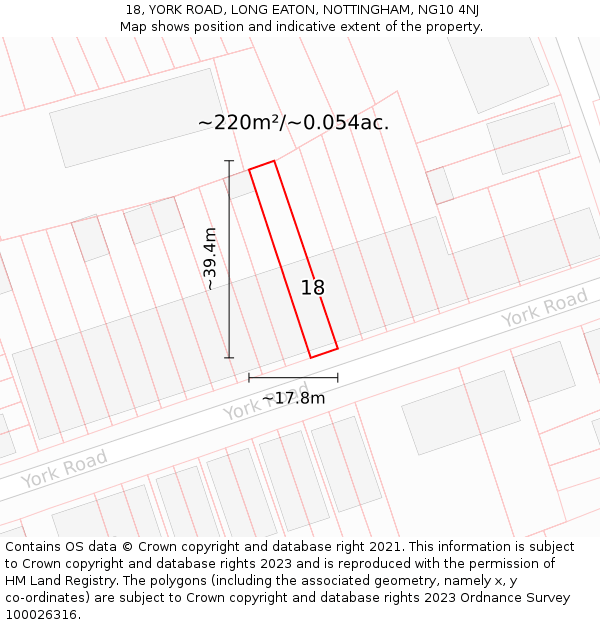 18, YORK ROAD, LONG EATON, NOTTINGHAM, NG10 4NJ: Plot and title map