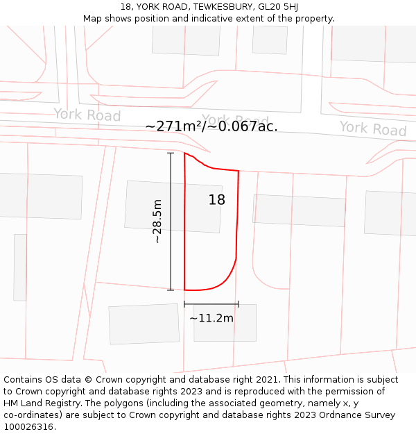 18, YORK ROAD, TEWKESBURY, GL20 5HJ: Plot and title map