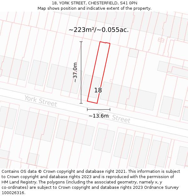 18, YORK STREET, CHESTERFIELD, S41 0PN: Plot and title map