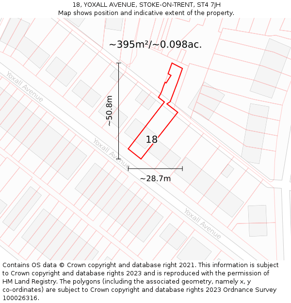 18, YOXALL AVENUE, STOKE-ON-TRENT, ST4 7JH: Plot and title map