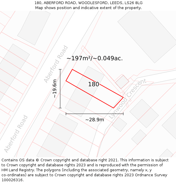 180, ABERFORD ROAD, WOODLESFORD, LEEDS, LS26 8LG: Plot and title map