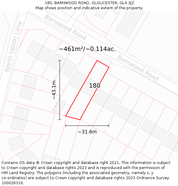 180, BARNWOOD ROAD, GLOUCESTER, GL4 3JZ: Plot and title map