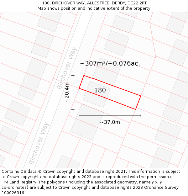 180, BIRCHOVER WAY, ALLESTREE, DERBY, DE22 2RT: Plot and title map