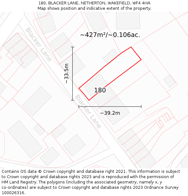 180, BLACKER LANE, NETHERTON, WAKEFIELD, WF4 4HA: Plot and title map