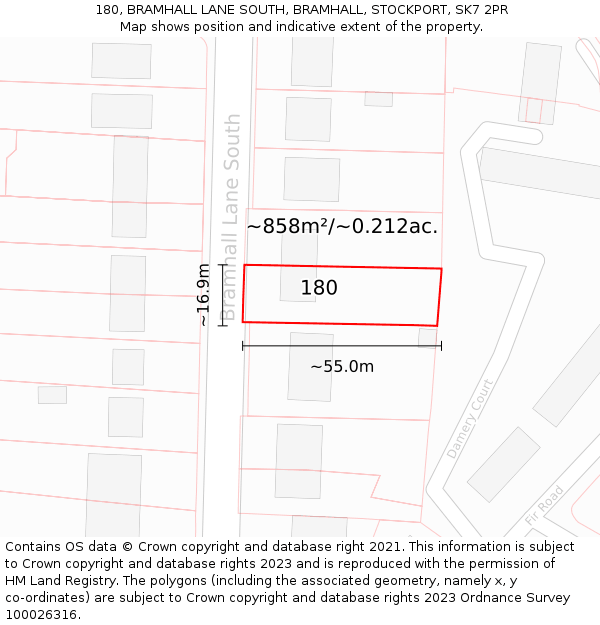 180, BRAMHALL LANE SOUTH, BRAMHALL, STOCKPORT, SK7 2PR: Plot and title map