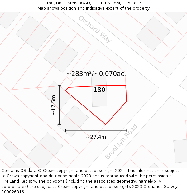180, BROOKLYN ROAD, CHELTENHAM, GL51 8DY: Plot and title map
