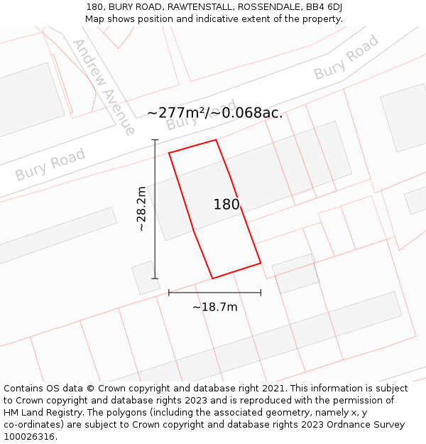 180, BURY ROAD, RAWTENSTALL, ROSSENDALE, BB4 6DJ: Plot and title map