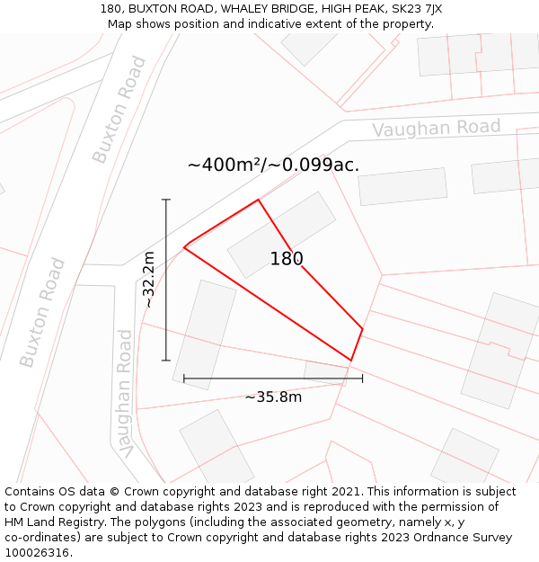 180, BUXTON ROAD, WHALEY BRIDGE, HIGH PEAK, SK23 7JX: Plot and title map