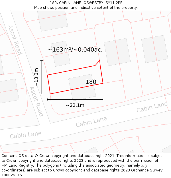 180, CABIN LANE, OSWESTRY, SY11 2PF: Plot and title map