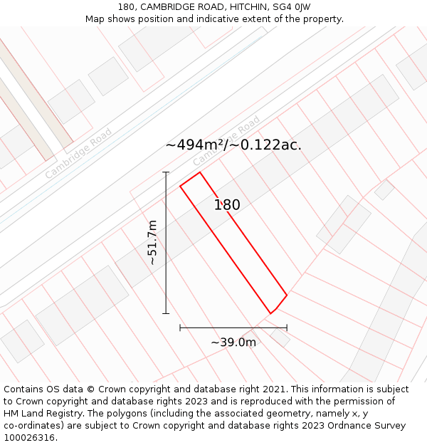 180, CAMBRIDGE ROAD, HITCHIN, SG4 0JW: Plot and title map