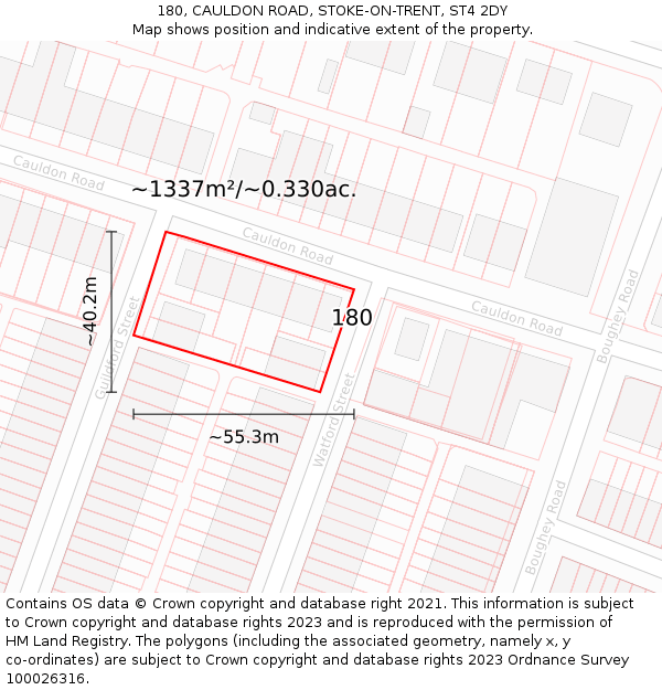 180, CAULDON ROAD, STOKE-ON-TRENT, ST4 2DY: Plot and title map