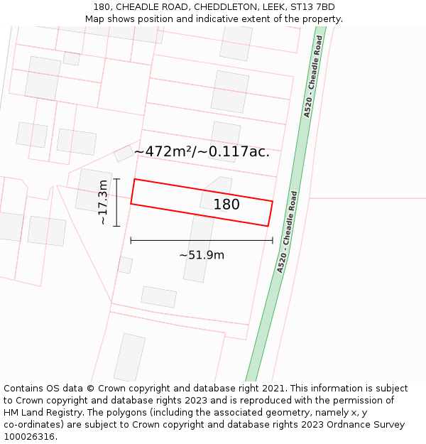 180, CHEADLE ROAD, CHEDDLETON, LEEK, ST13 7BD: Plot and title map