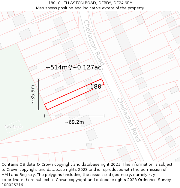 180, CHELLASTON ROAD, DERBY, DE24 9EA: Plot and title map