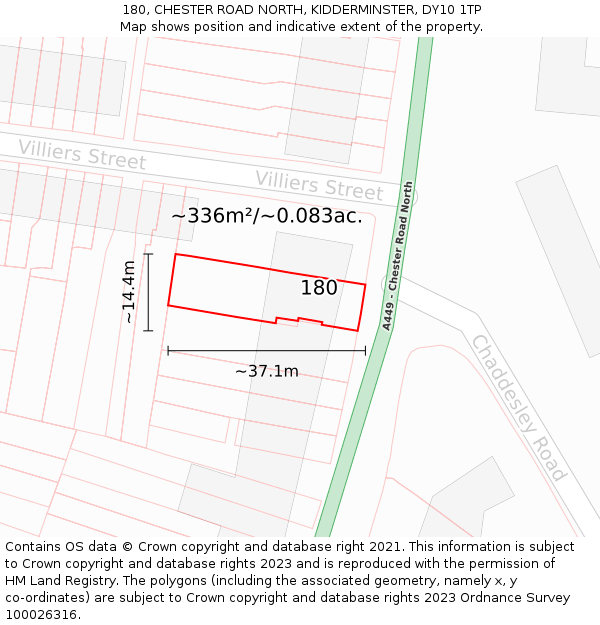 180, CHESTER ROAD NORTH, KIDDERMINSTER, DY10 1TP: Plot and title map