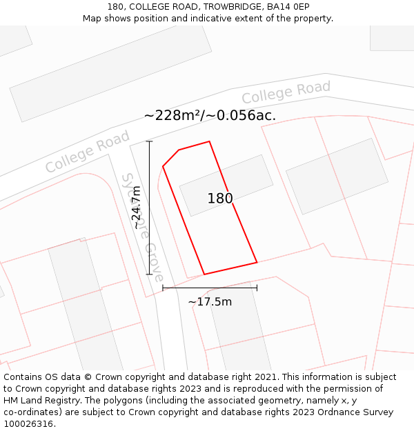 180, COLLEGE ROAD, TROWBRIDGE, BA14 0EP: Plot and title map