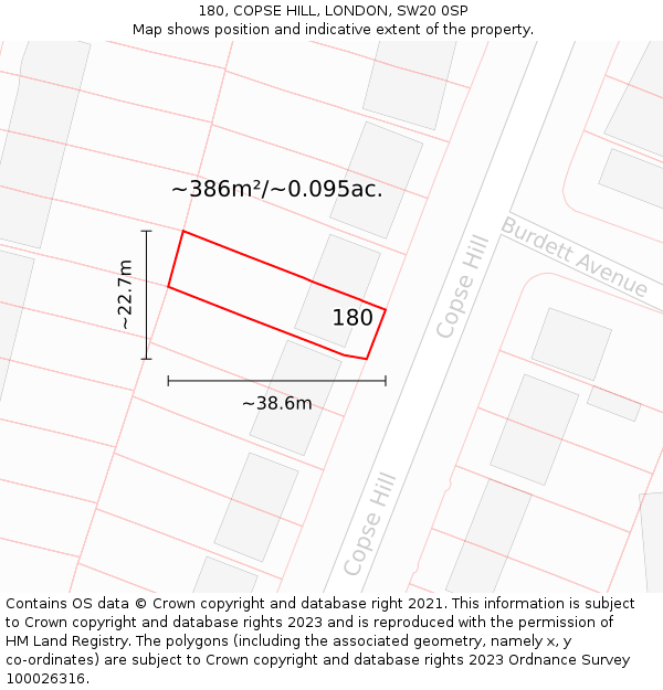 180, COPSE HILL, LONDON, SW20 0SP: Plot and title map