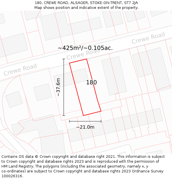 180, CREWE ROAD, ALSAGER, STOKE-ON-TRENT, ST7 2JA: Plot and title map