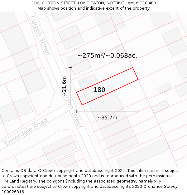 180, CURZON STREET, LONG EATON, NOTTINGHAM, NG10 4FR: Plot and title map