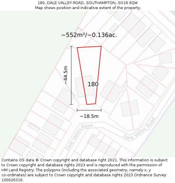 180, DALE VALLEY ROAD, SOUTHAMPTON, SO16 6QW: Plot and title map