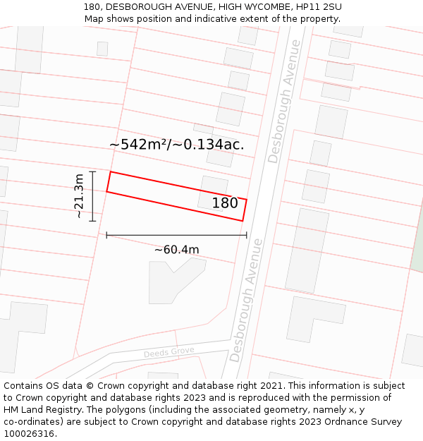 180, DESBOROUGH AVENUE, HIGH WYCOMBE, HP11 2SU: Plot and title map