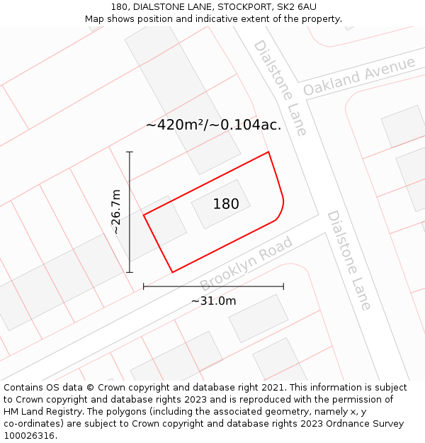 180, DIALSTONE LANE, STOCKPORT, SK2 6AU: Plot and title map