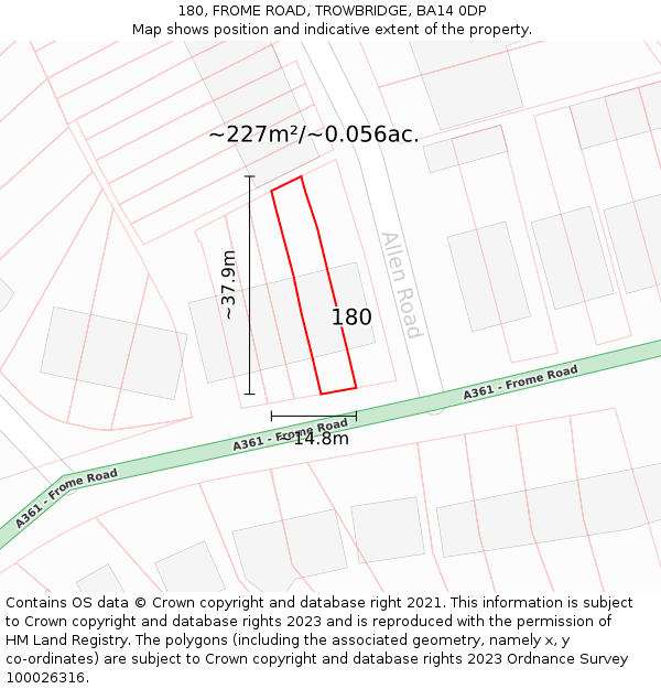 180, FROME ROAD, TROWBRIDGE, BA14 0DP: Plot and title map