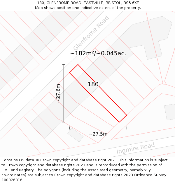 180, GLENFROME ROAD, EASTVILLE, BRISTOL, BS5 6XE: Plot and title map