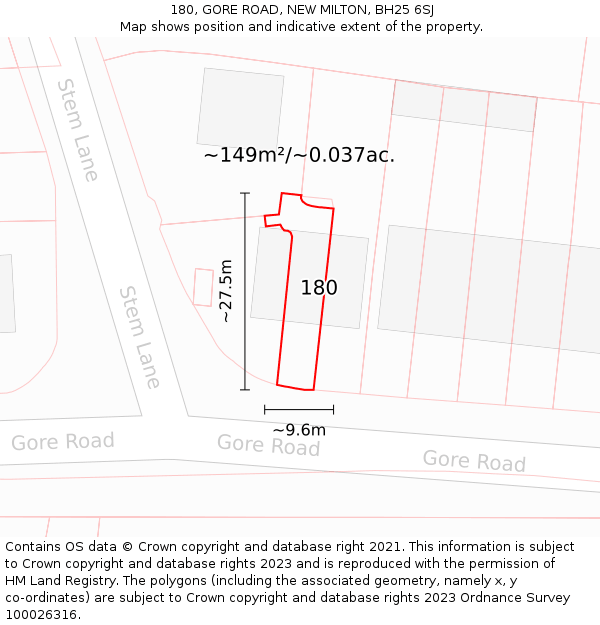 180, GORE ROAD, NEW MILTON, BH25 6SJ: Plot and title map