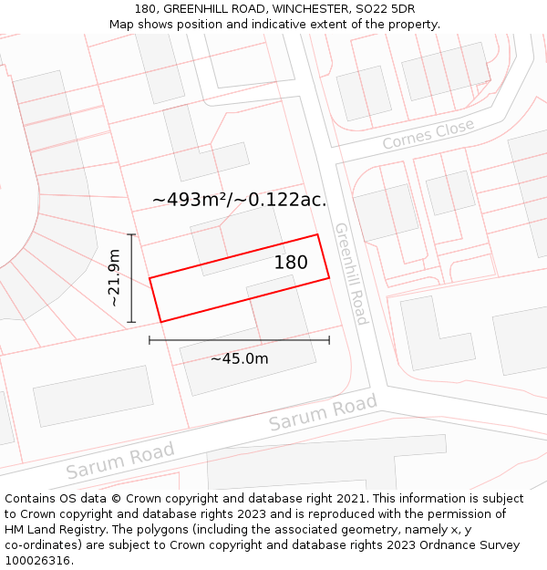 180, GREENHILL ROAD, WINCHESTER, SO22 5DR: Plot and title map