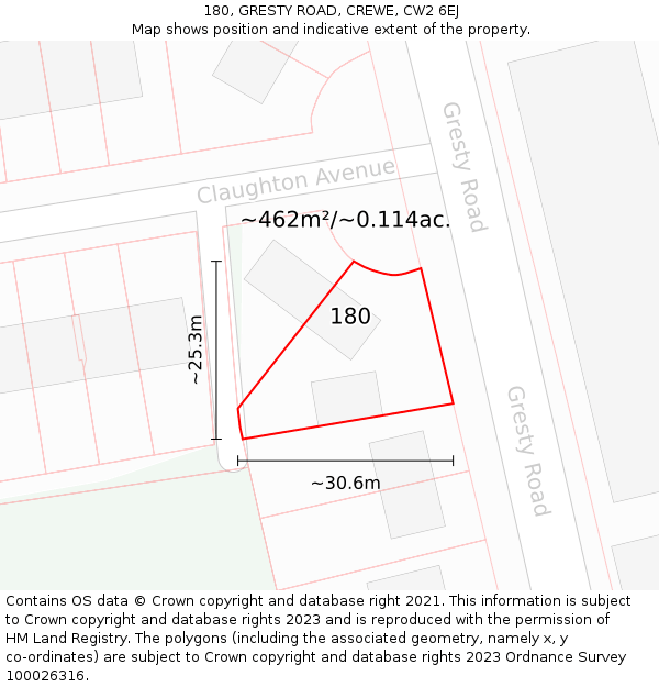 180, GRESTY ROAD, CREWE, CW2 6EJ: Plot and title map