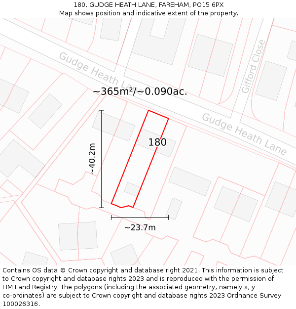 180, GUDGE HEATH LANE, FAREHAM, PO15 6PX: Plot and title map