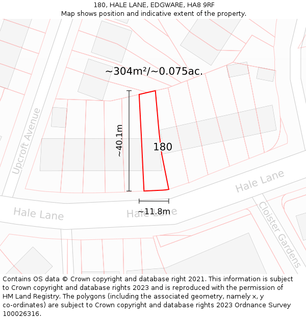 180, HALE LANE, EDGWARE, HA8 9RF: Plot and title map