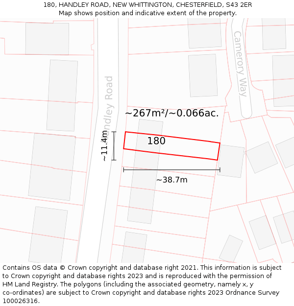 180, HANDLEY ROAD, NEW WHITTINGTON, CHESTERFIELD, S43 2ER: Plot and title map