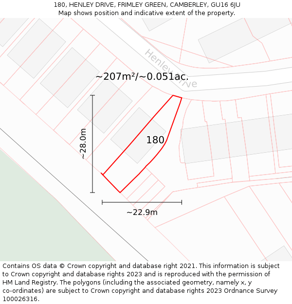 180, HENLEY DRIVE, FRIMLEY GREEN, CAMBERLEY, GU16 6JU: Plot and title map