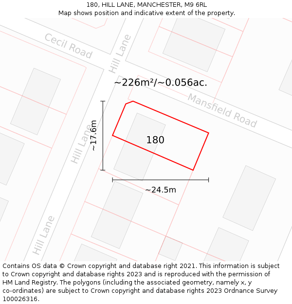 180, HILL LANE, MANCHESTER, M9 6RL: Plot and title map