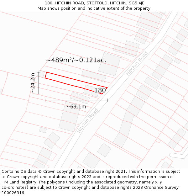 180, HITCHIN ROAD, STOTFOLD, HITCHIN, SG5 4JE: Plot and title map