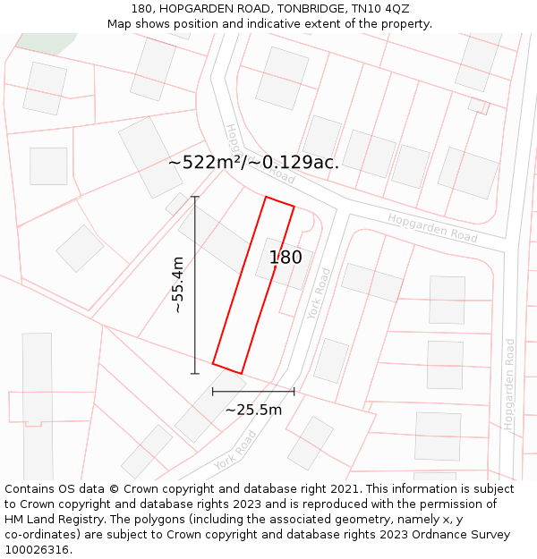 180, HOPGARDEN ROAD, TONBRIDGE, TN10 4QZ: Plot and title map