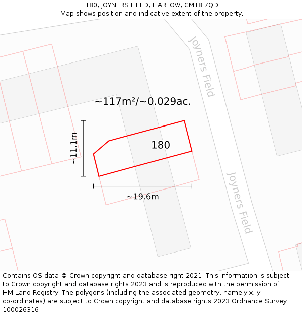 180, JOYNERS FIELD, HARLOW, CM18 7QD: Plot and title map