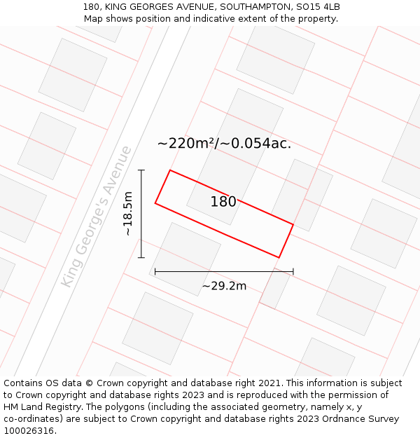 180, KING GEORGES AVENUE, SOUTHAMPTON, SO15 4LB: Plot and title map