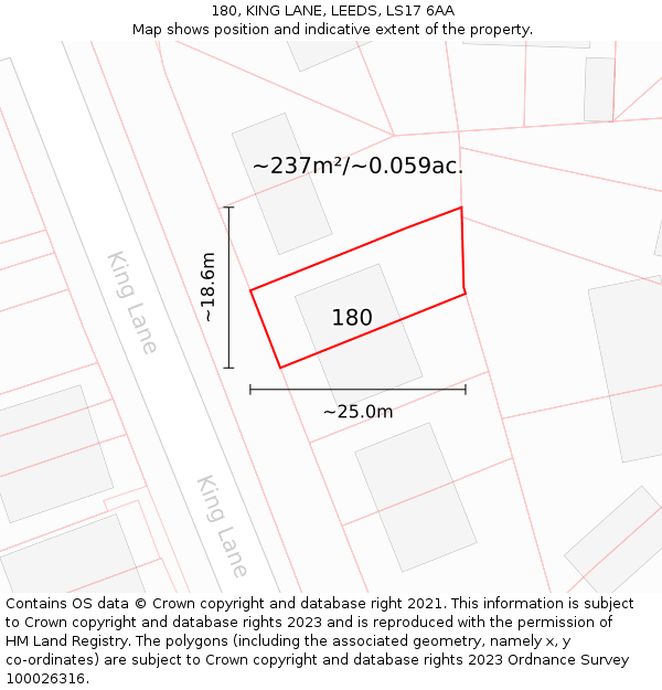 180, KING LANE, LEEDS, LS17 6AA: Plot and title map